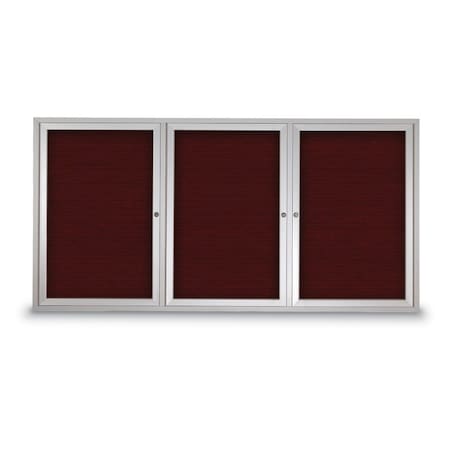 United Visual Products 96"x48" 3-Door Enclosed Outdoor Letterboard, Burgundy/Satin UV1163DTD9648-SATIN-BURGUN